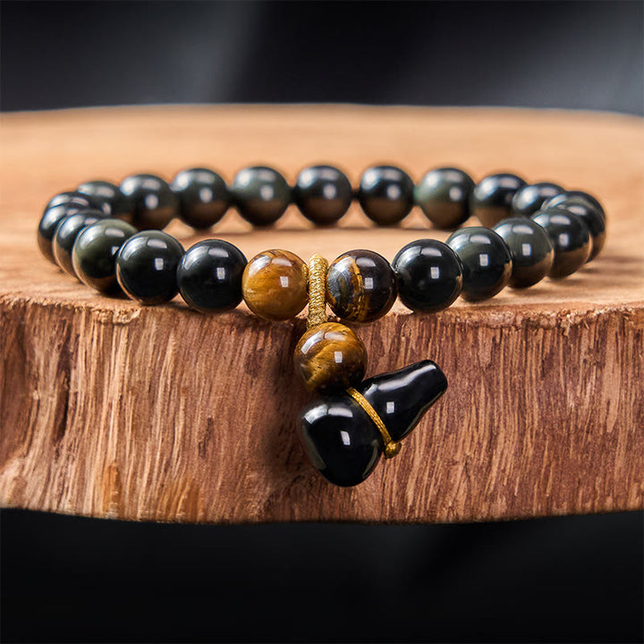 Buddha Stones Pulsera china vintage de protección con calabaza de obsidiana arcoíris - Obsidiana arcoíris de 8 mm (cambia de color con la luz) - image 1