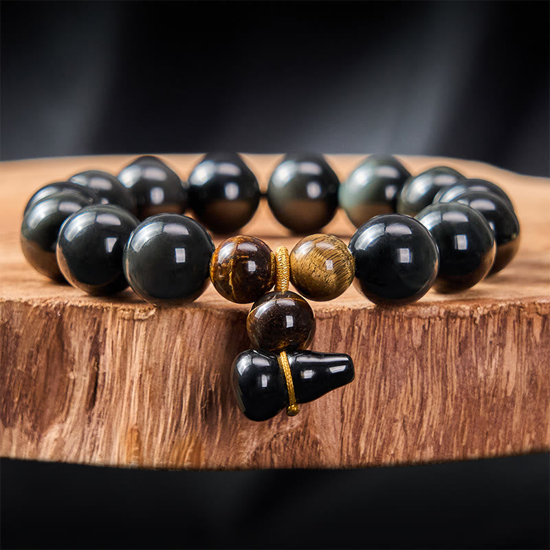 Buddha Stones Pulsera china vintage de protección con calabaza de obsidiana arcoíris - Obsidiana arcoíris de 14 mm (cambia de color con la luz) - image 22