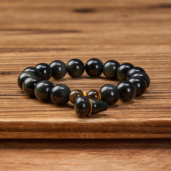 Buddha Stones Pulsera china vintage de protección con calabaza de obsidiana arcoíris - image 17