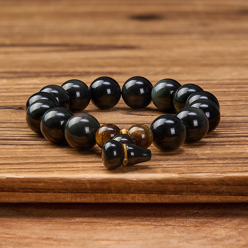 Buddha Stones Pulsera china vintage de protección con calabaza de obsidiana arcoíris - image 23