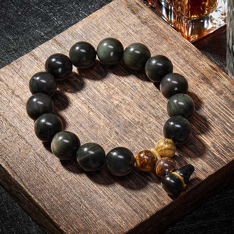Buddha Stones Pulsera china vintage de protección con calabaza de obsidiana arcoíris - image 27