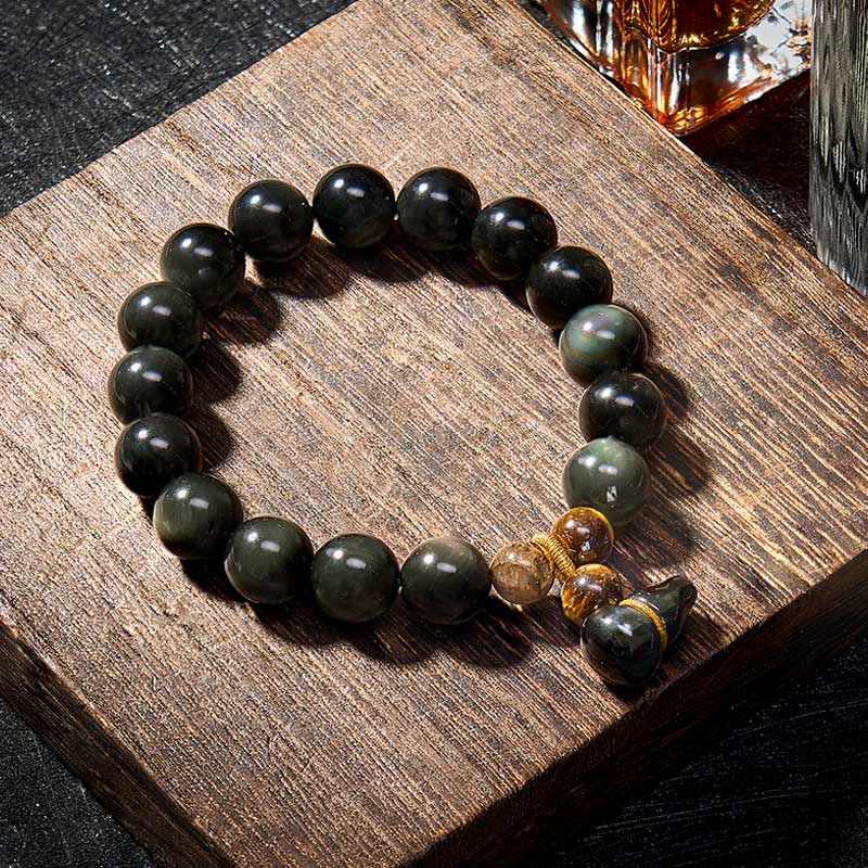 Buddha Stones Pulsera china vintage de protección con calabaza de obsidiana arcoíris - image 20