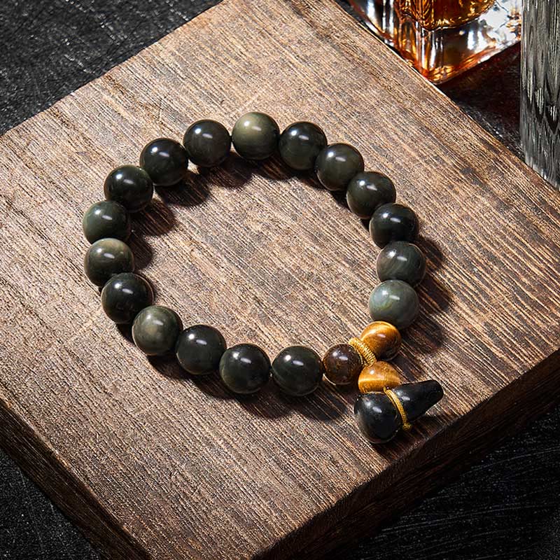 Buddha Stones Pulsera china vintage de protección con calabaza de obsidiana arcoíris - image 14