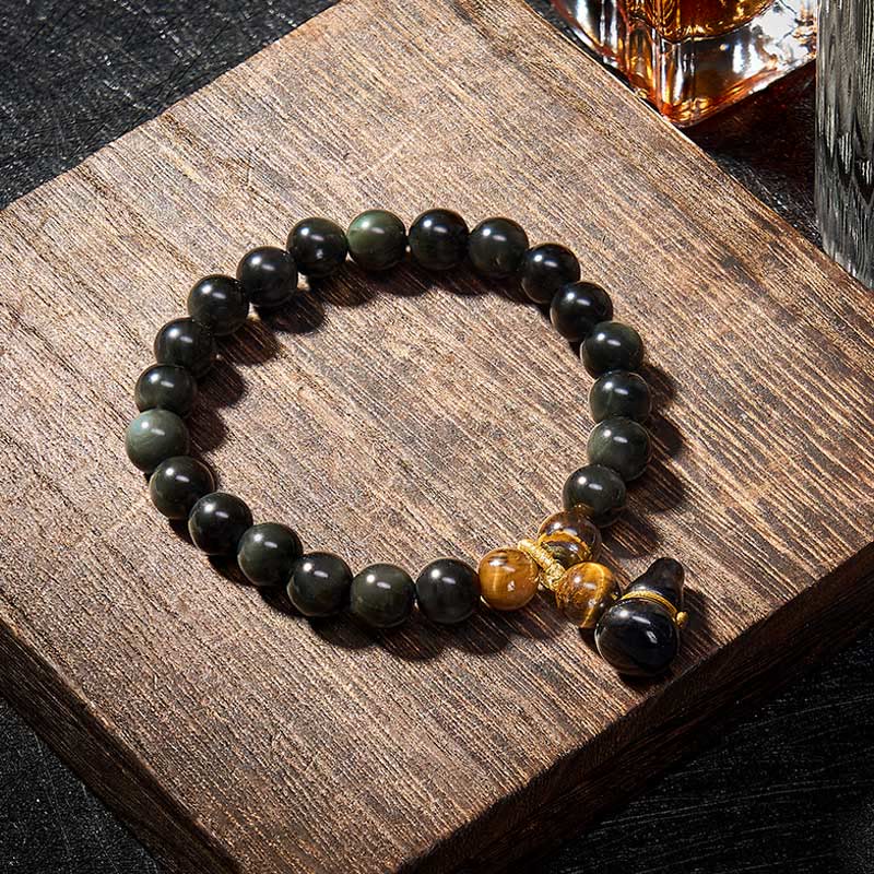 Buddha Stones Pulsera china vintage de protección con calabaza de obsidiana arcoíris - image 8