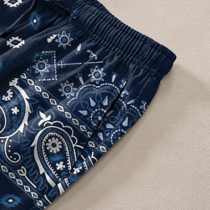 Buddha Stones Pantalones de hombre de algodón con estampado paisley, corte ajustado y bolsillos. - image 2
