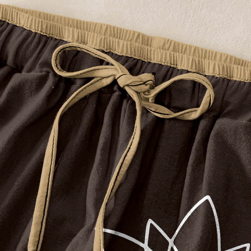 Buddha Stones Pantalones de mujer de algodón puro con estampado Zen Lotus, cintura elástica y bolsillos. - image 1