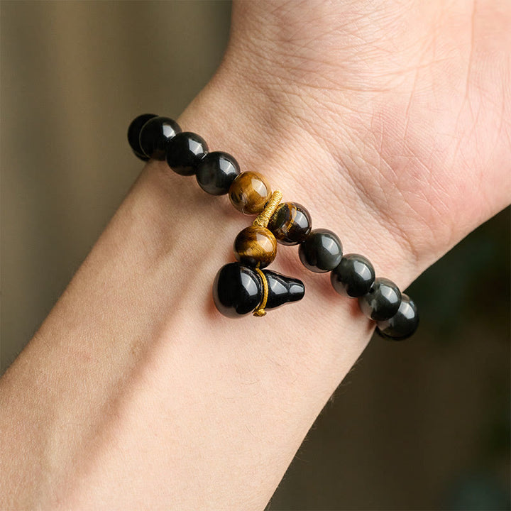 Buddha Stones Pulsera china vintage de protección con calabaza de obsidiana arcoíris - image 9