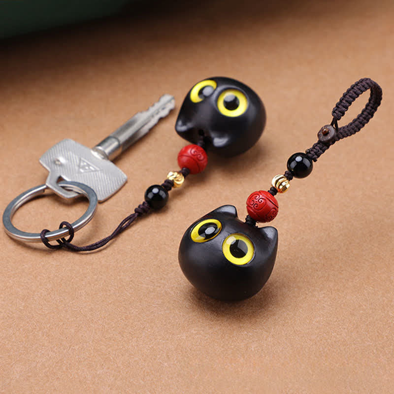 Buddha Stones Llaveros de madera de ébano con diseño de gato adorable, tallados a mano, símbolo de paz. - image 21