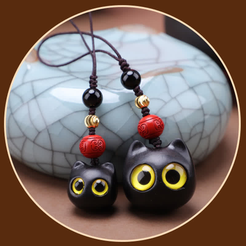Buddha Stones Llaveros de madera de ébano con diseño de gato adorable, tallados a mano, símbolo de paz. - image 18