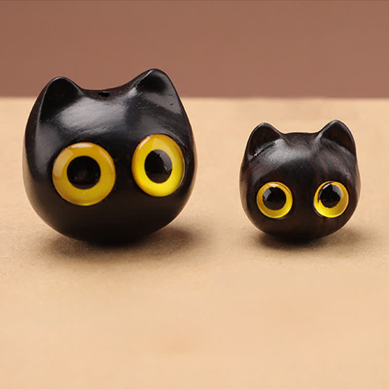 Buddha Stones Llaveros de madera de ébano con diseño de gato adorable, tallados a mano, símbolo de paz. - image 22