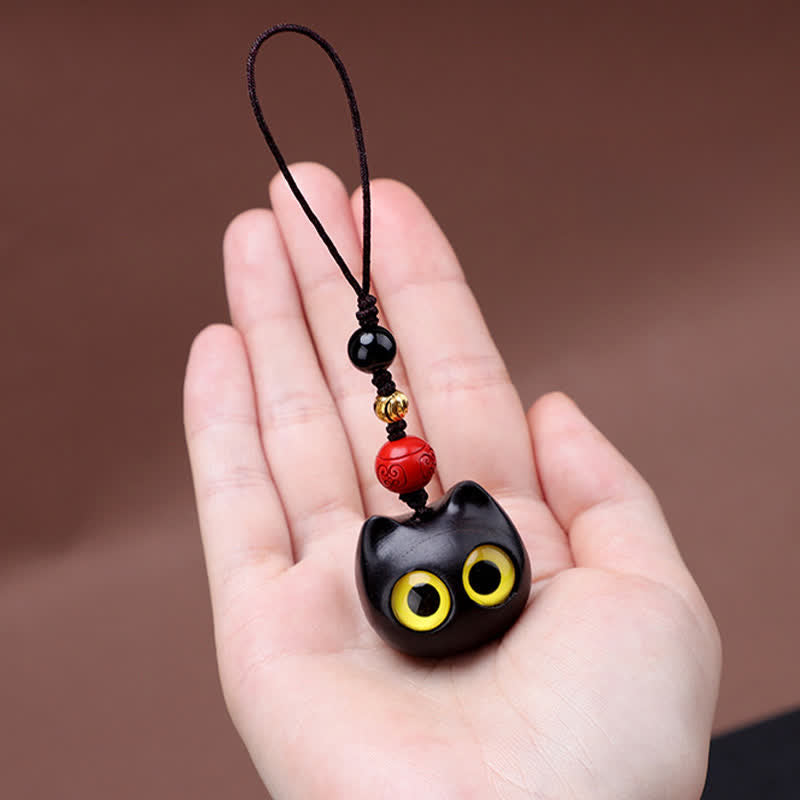 Buddha Stones Llaveros de madera de ébano con diseño de gato adorable, tallados a mano, símbolo de paz. - image 10