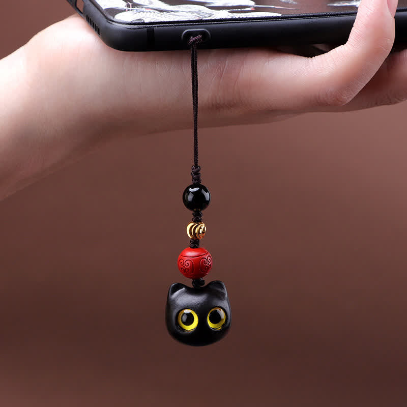 Buddha Stones Llaveros de madera de ébano con diseño de gato adorable, tallados a mano, símbolo de paz. - image 15