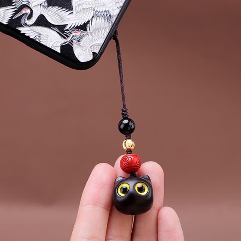 Buddha Stones Llaveros de madera de ébano con diseño de gato adorable, tallados a mano, símbolo de paz. - image 14