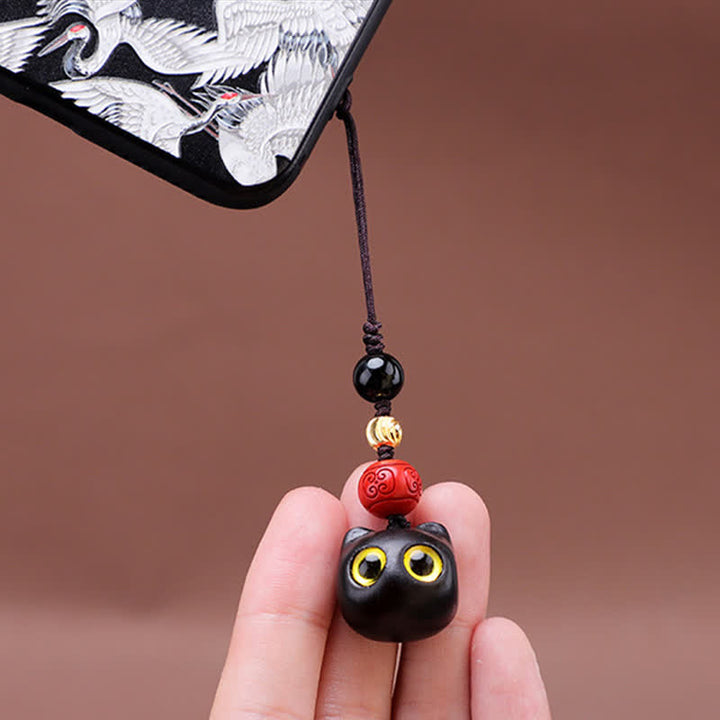 Buddha Stones Llaveros de madera de ébano con diseño de gato adorable, tallados a mano, símbolo de paz. - image 14