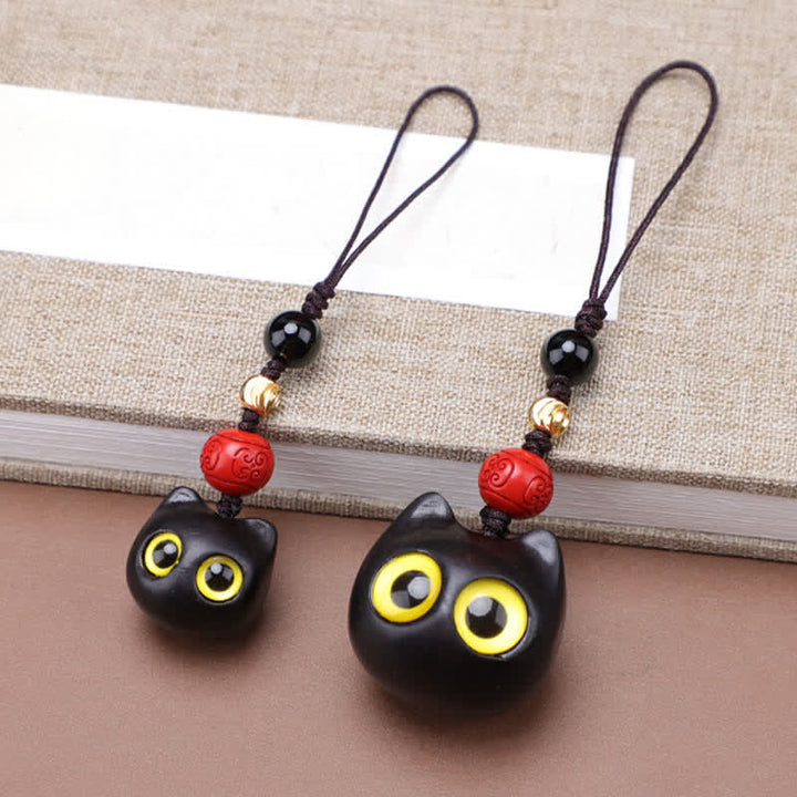 Buddha Stones Llaveros de madera de ébano con diseño de gato adorable, tallados a mano, símbolo de paz. - image 17