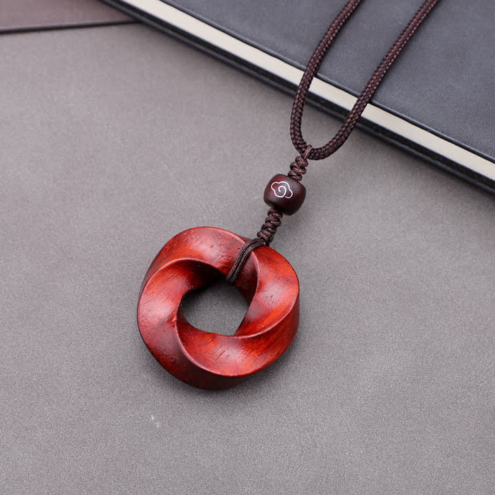 Buddha Stones Collar con colgante de cuerda de nudo infinito de sándalo rojo - Sándalo rojo (Bendición ♥ Riqueza) - image 0