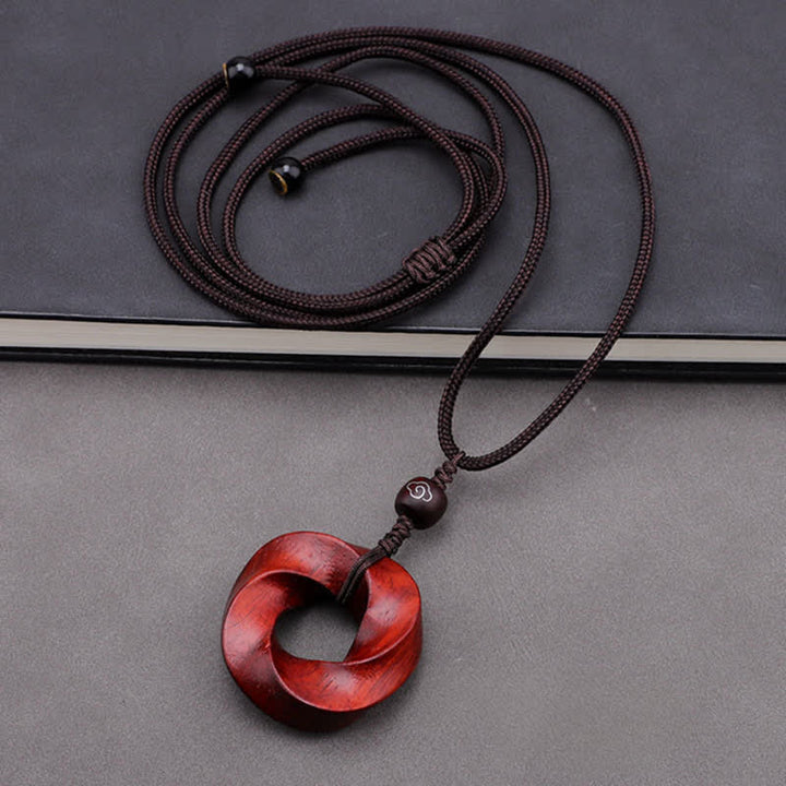 Buddha Stones Collar con colgante de cuerda de nudo infinito de sándalo rojo - image 4