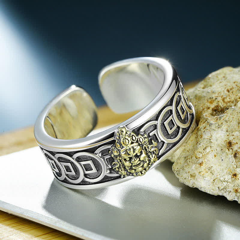 Anillo de protección Jambhala tibetano con Buddha Stones, chapado en cobre y plata amarilla. - image 1