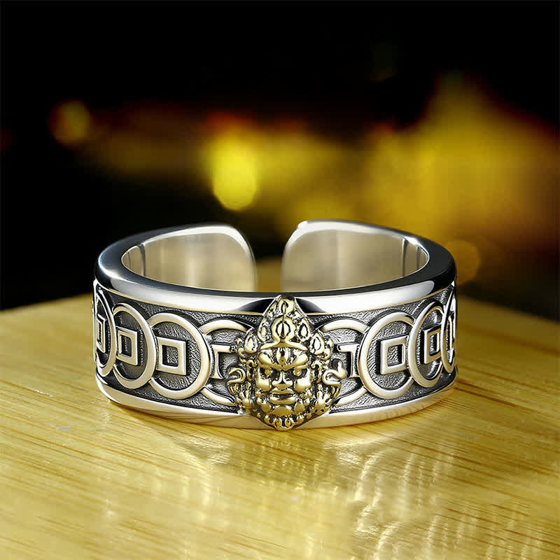 Anillo de protección Jambhala tibetano con Buddha Stones, chapado en cobre y plata amarilla. - 18,1 mm- US. 8 - image 0