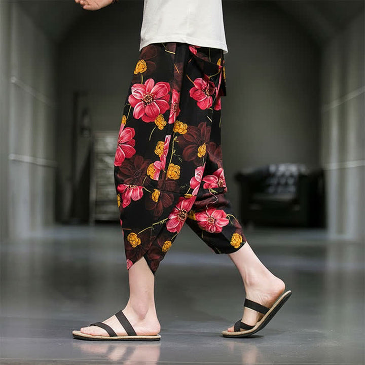 Buddha Stones Pantalones capri de verano informales estilo boho con estampado floral para hombre, corte ajustado y bolsillos. - image 20