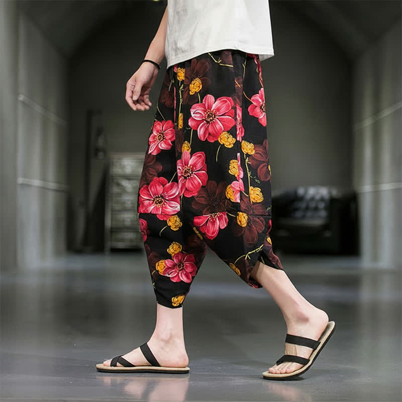Buddha Stones Pantalones capri de verano informales estilo boho con estampado floral para hombre, corte ajustado y bolsillos. - image 21