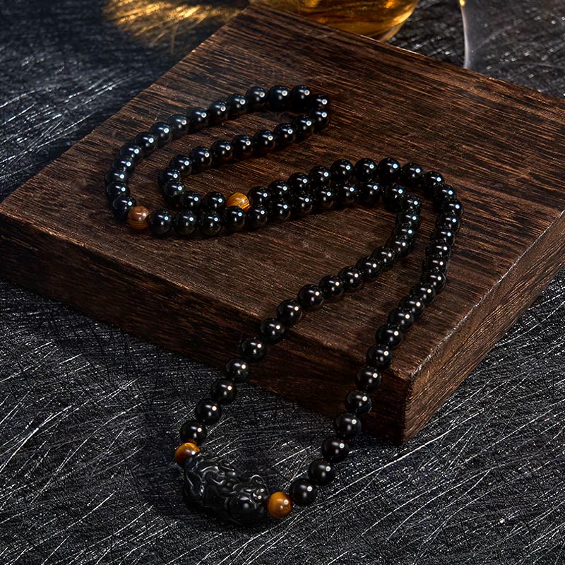 Buddha Stones Pulsera de cuentas talladas a mano PiXiu Rainbow Obsidian Black Obsidian Wealth - image 12