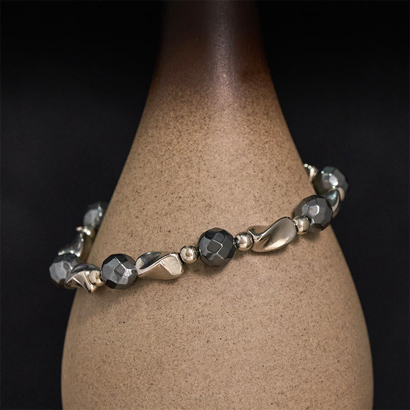 Buddha Stones Pulsera de cadena resistente de acero de titanio y hematita natural - Hematita (circunferencia de la muñeca: 16-19 cm) - image 0