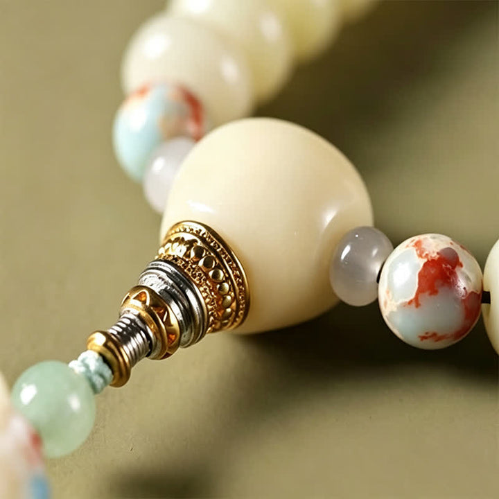Buddha Stones Mala étnica tejida a mano de 108 cuentas con semillas de Bodhi blancas, Bodhisattva Tara Hope - image 13