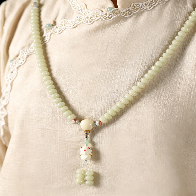 Buddha Stones Mala étnica tejida a mano de 108 cuentas con semillas de Bodhi blancas, Bodhisattva Tara Hope - image 9
