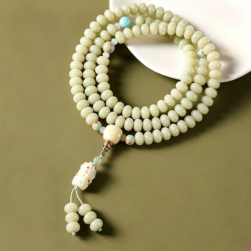 Buddha Stones Mala étnica tejida a mano de 108 cuentas con semillas de Bodhi blancas, Bodhisattva Tara Hope - image 2