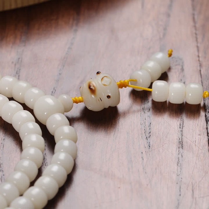 Buddha Stones Mala de oración pulida a mano con semillas de Bodhi blancas y diseño de gato puro - image 7