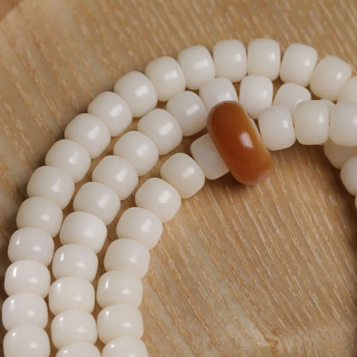 Buddha Stones Mala de oración pulida a mano con semillas de Bodhi blancas y diseño de gato puro - image 6