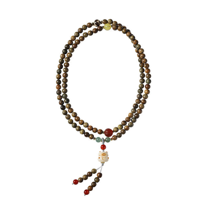 Buddha Stones Colgante de gato tejido a mano de sándalo verde Serenity Mala de estilo retro étnico - image 7
