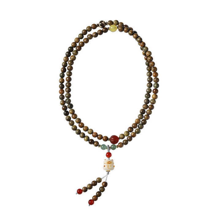 Buddha Stones Colgante de gato tejido a mano de sándalo verde Serenity Mala de estilo retro étnico - image 7