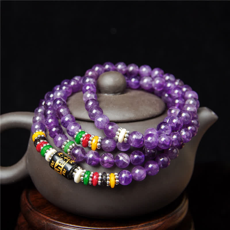 Buddha Stones Amatista Om Mani Padme Hum Oración de Pureza 108 Cuentas Mala - image 3