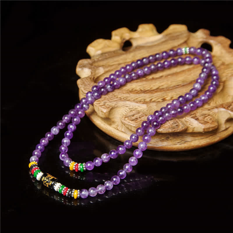 Buddha Stones Amatista Om Mani Padme Hum Oración de Pureza 108 Cuentas Mala - image 9