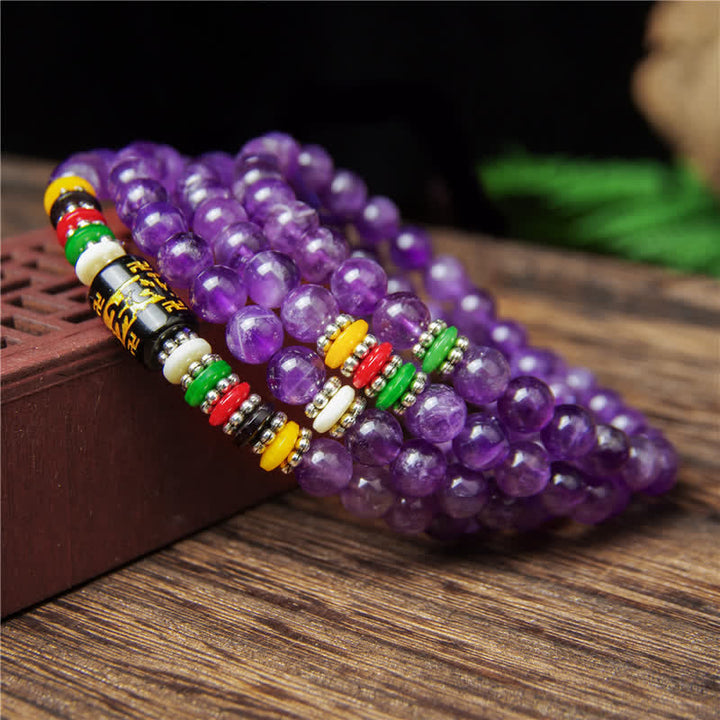 Buddha Stones Amatista Om Mani Padme Hum Oración de Pureza 108 Cuentas Mala - image 8
