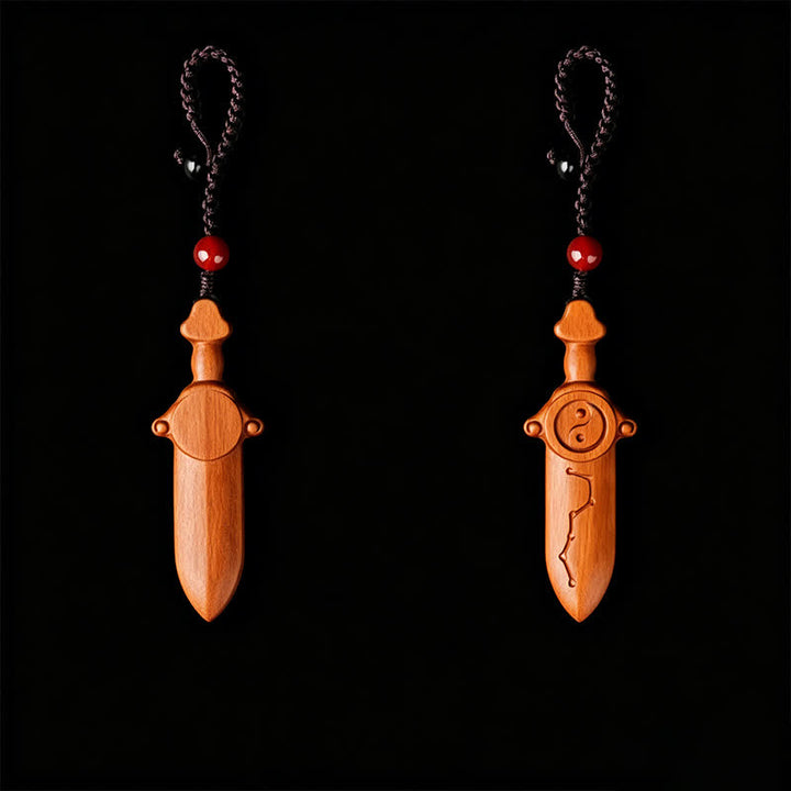 Buddha Stones Llaveros con espadas grabadas con el símbolo del equilibrio Yin Yang en madera de azufaifo. - image 4