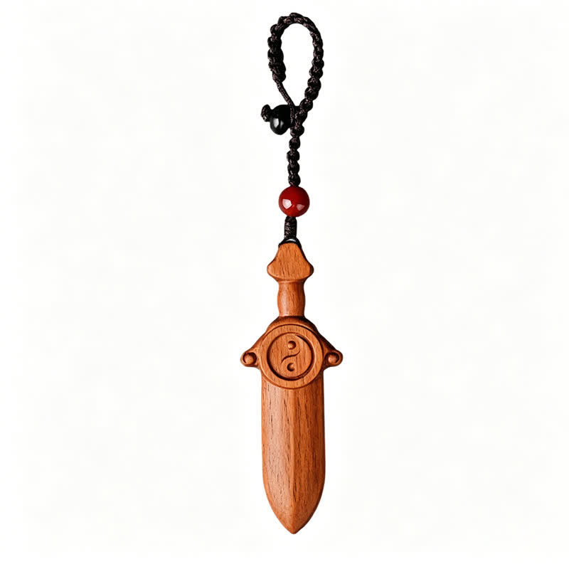Buddha Stones Llaveros con espadas grabadas con el símbolo del equilibrio Yin Yang en madera de azufaifo. - image 7