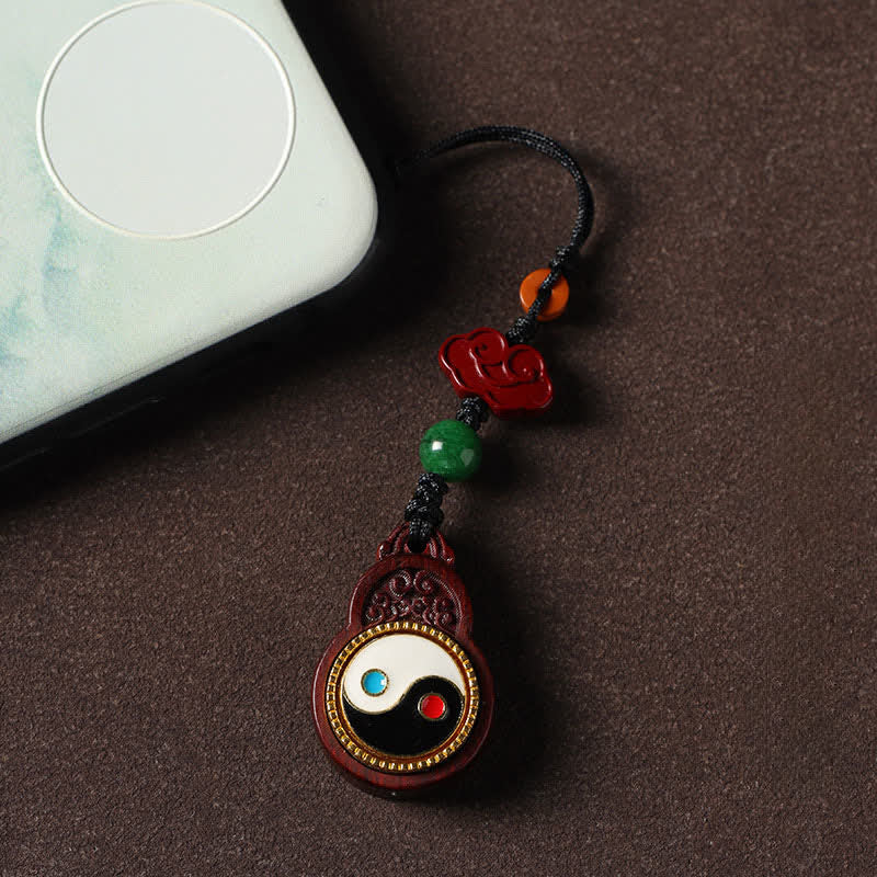 Buddha Stones Calabaza colgante de protección Bagua Yin Yang de sándalo verde para teléfono - Palo de rosa (Calidez ♥ Compasión) - image 17