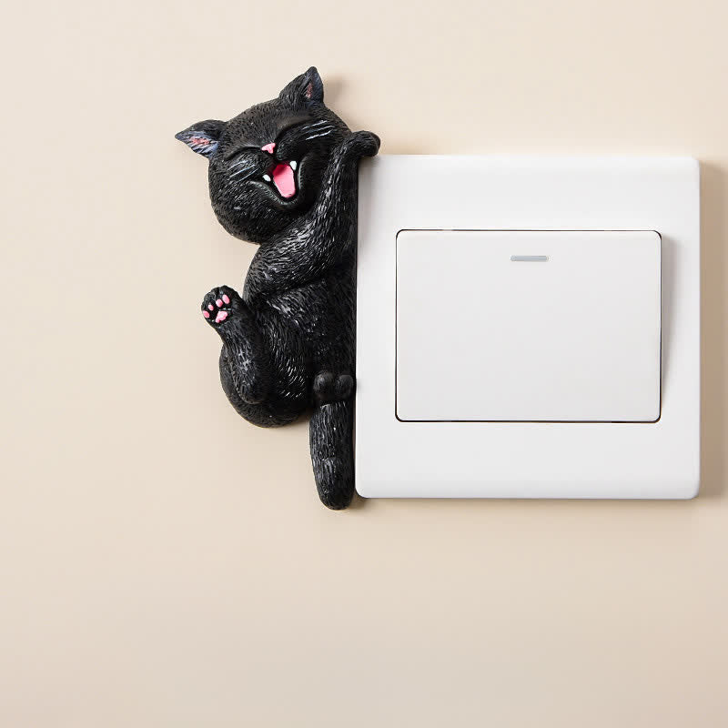 Buddha Stones Tapa de interruptor de resina pintada con forma de gato, decoración de animales adorables - Gato negro - Izquierda - image 18