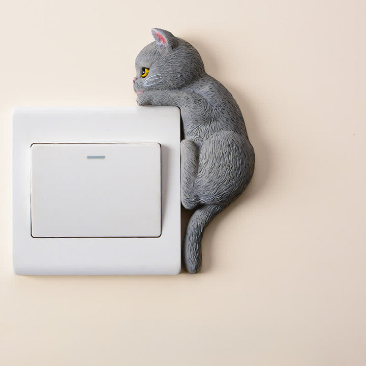 Buddha Stones Tapa de interruptor de resina pintada con forma de gato, decoración de animales adorables - Gato azul - Derecha - image 22