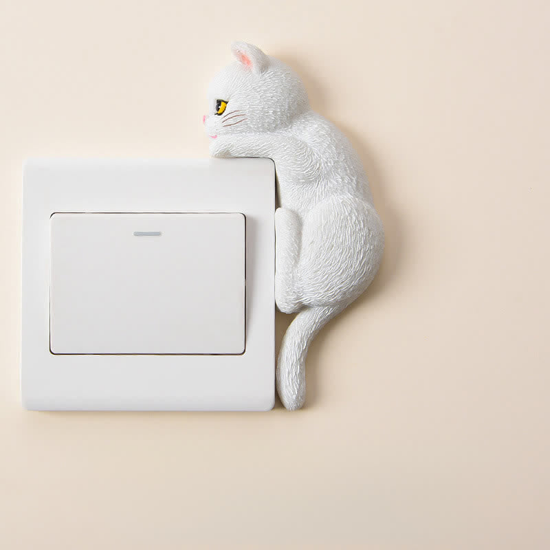 Buddha Stones Tapa de interruptor de resina pintada con forma de gato, decoración de animales adorables - Gato blanco - Derecha - image 17