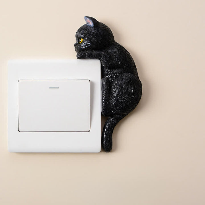 Buddha Stones Tapa de interruptor de resina pintada con forma de gato, decoración de animales adorables - Gato negro - Derecha - image 19