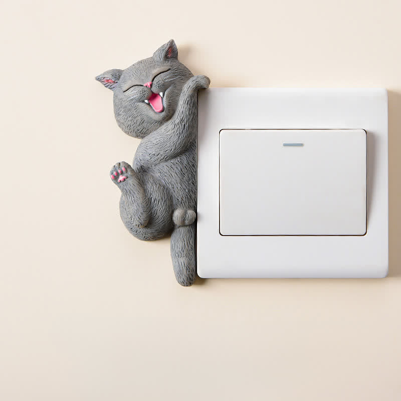 Buddha Stones Tapa de interruptor de resina pintada con forma de gato, decoración de animales adorables - Gato azul - Izquierda - image 21