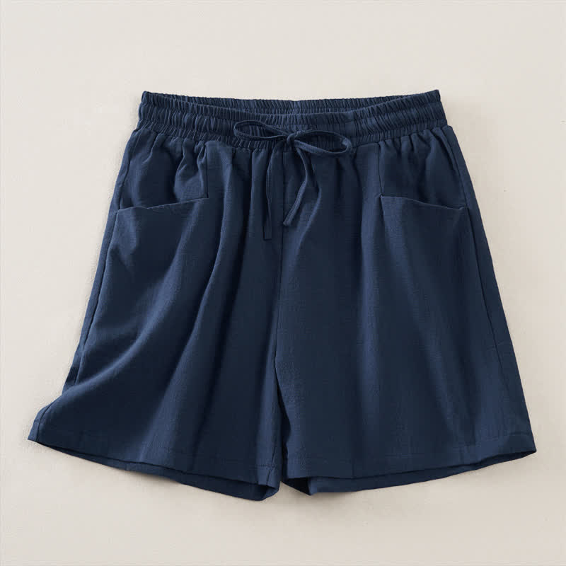 Buddha Stones Shorts de verano informales minimalistas con cordón ajustable para mujer, color liso y bolsillo. - Azul medianoche - US14, UK/AU18, EU46 (2XL) - image 0