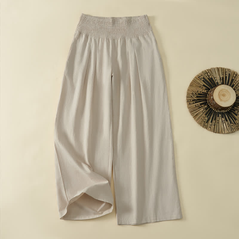 Buddha Stones Pantalones largos informales minimalistas de color liso para mujer, ideales para primavera y verano. Pantalones de pierna ancha con bolsillo. - Beige - US8-10，UK/AU12-14，EU40-42 (2XL) - image 0