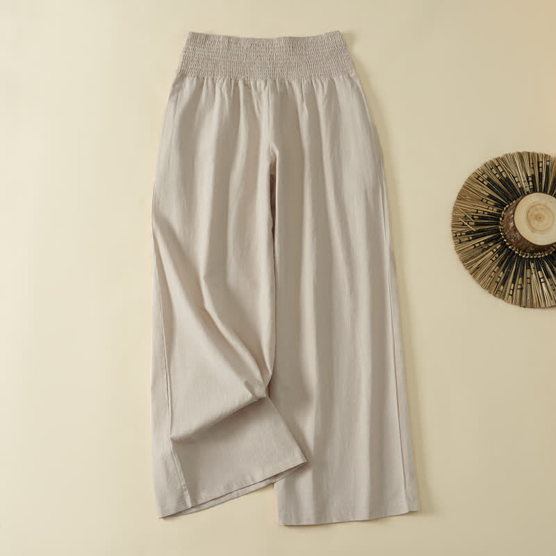 Buddha Stones Pantalones largos informales minimalistas de color liso para mujer, ideales para primavera y verano. Pantalones de pierna ancha con bolsillo. - image 1