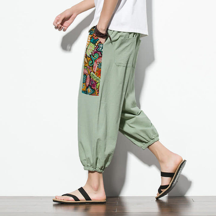 Buddha Stones Pantalones capri de verano informales estilo boho con cordón ajustable y diseño abstracto para hombre. - image 28