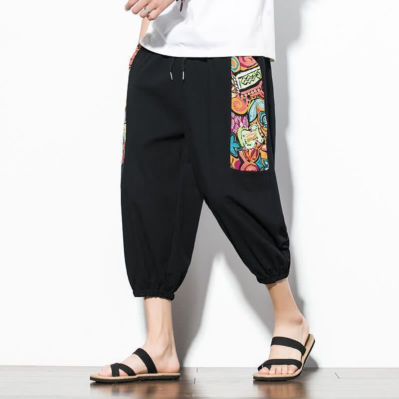 Buddha Stones Pantalones capri de verano informales estilo boho con cordón ajustable y diseño abstracto para hombre. - image 14